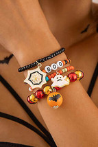 Orange 4pcs Halloween Ghost Spider Web Beaded Bracelet Set - £6.89 GBP