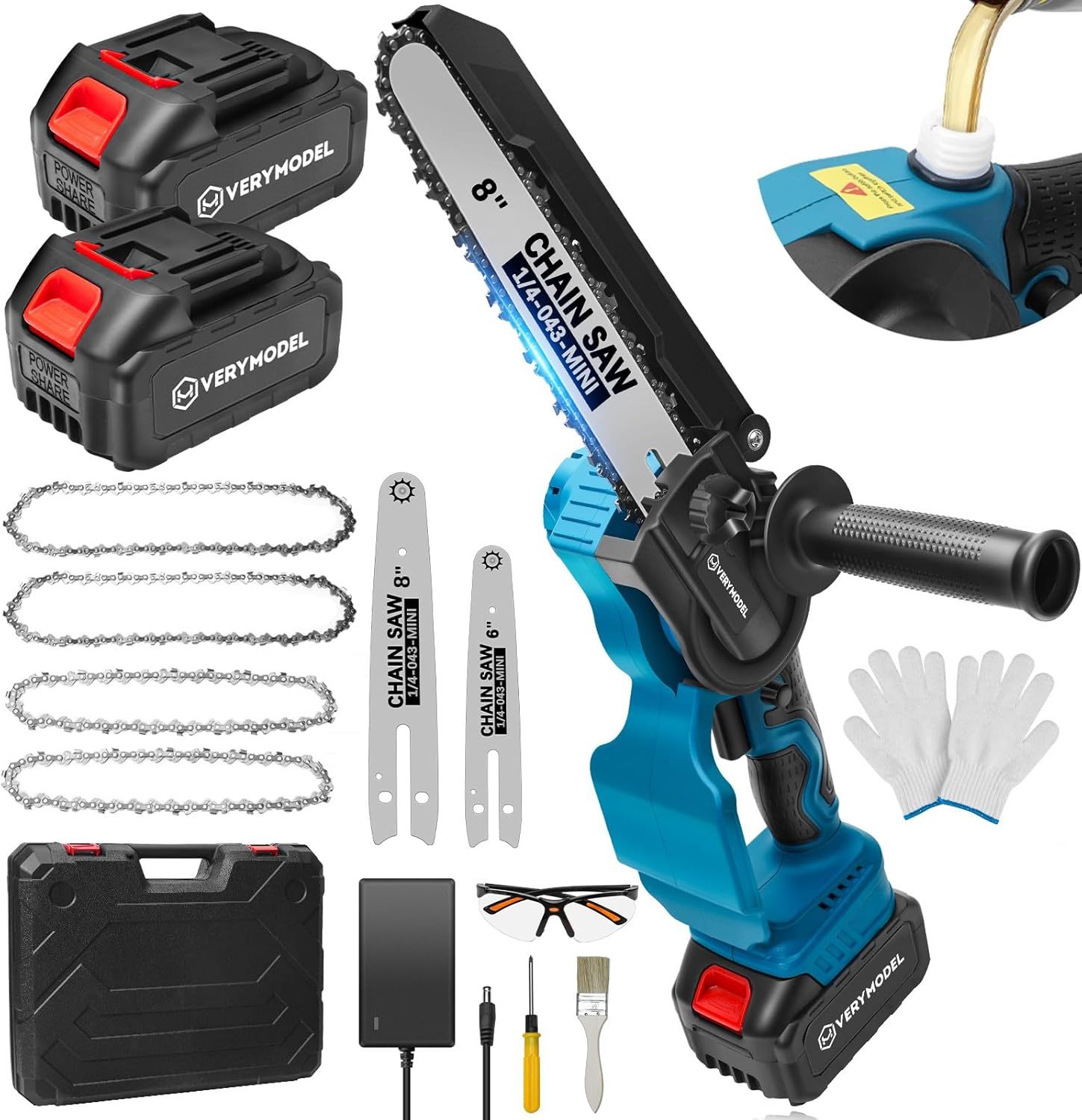 Mini Chainsaw, 8 Inch &amp; 6 Inch Handheld Electric Chainsaw Cordless, Upgr... - $90.99