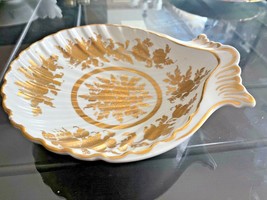 Limoges France Scalloped Serving Bowl Heavy Gold Trinket Dish w/artist Signature - £15.38 GBP