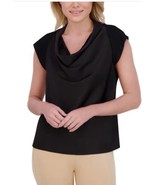 DKNY Womens Top Black Blouse Cowl Neck Short Cap Sleeve Stretch Logo Lig... - $61.73 CAD