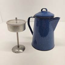 Vintage BLUE SPECKLED Enamelware 9&quot; COWBOY COFFEE POT with Hinged Lid - £17.85 GBP