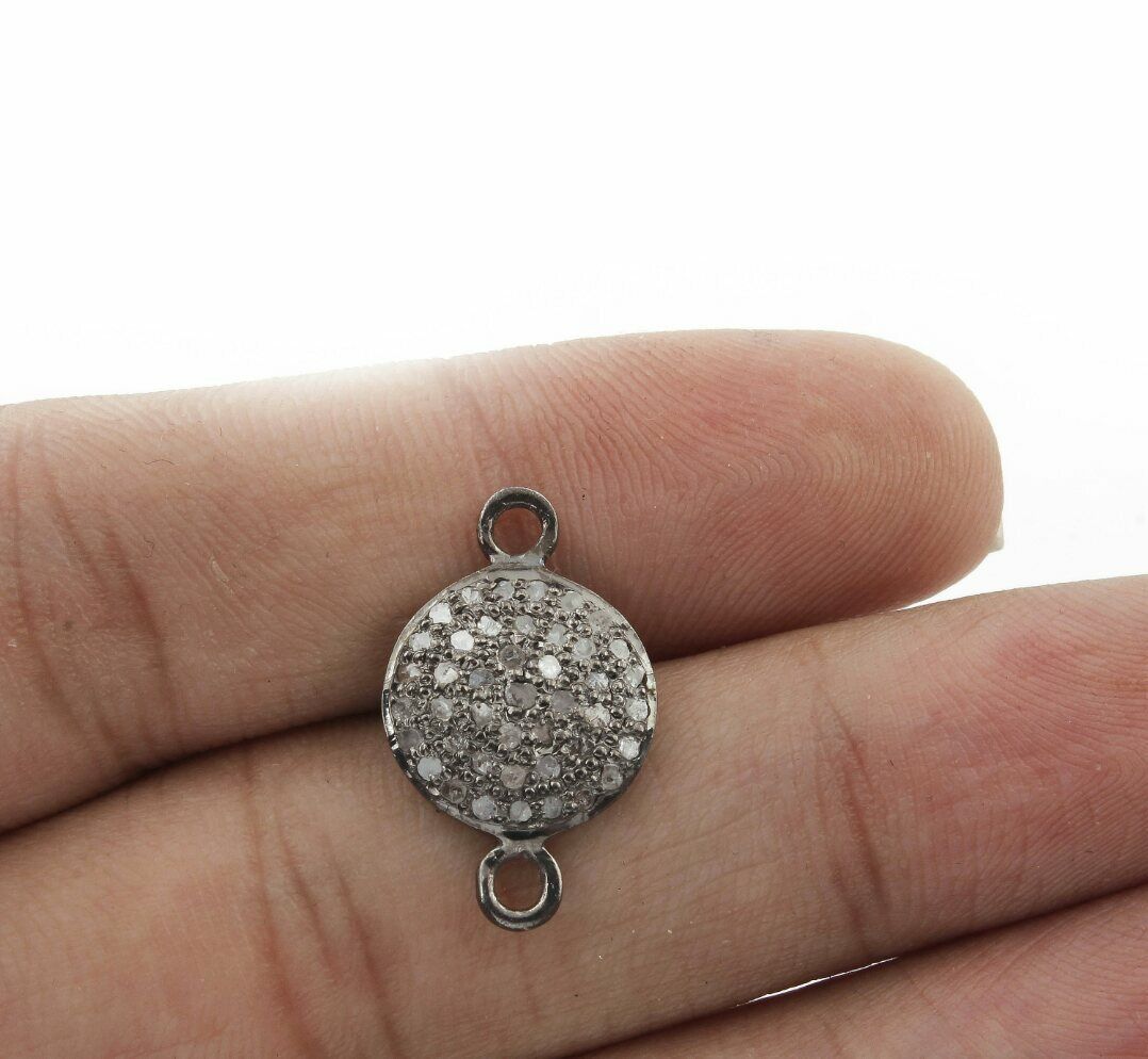 925 Sterling Silver Pave Diamond Round Charm Double Bail Connector Findi... - $36.05