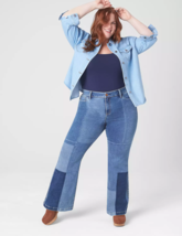 Lane Bryant Jean 34 36 Patchwork Print Curvy Fit Hi Rise Body Icon Flare Denim - $39.15