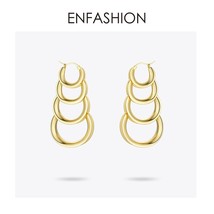 Multilayer Circle Links Drop Earrings For Women Gold Color Long Tassel Dangle Ea - £38.68 GBP