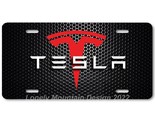 Tesla Text &amp; Logo Inspired Art on Mesh FLAT Aluminum Novelty License Tag... - $17.99
