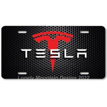 Tesla Text &amp; Logo Inspired Art on Mesh FLAT Aluminum Novelty License Tag... - £14.36 GBP