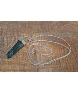 Pendant Wand Green Serpentine or Moss Agate Sterling Silver Box Chain 92... - £28.41 GBP