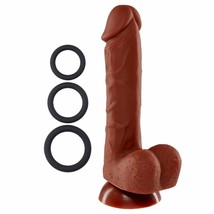 Pro Sensual 7&quot; Dong Realistic Real Feel &amp; 3 Cock Rings Kit Brown - £29.06 GBP