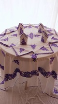 Embroidered white Moroccan Tablecloth in purple with 12 Napkins - £211.87 GBP