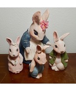 Vintage EASTER BUNNY 4Pc Set SIGNED Hand Cast Painted Rabbit Family Figu... - £92.18 GBP