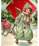 1908 Embossed Christmas / Valentine Postcard Victorian Girl Pulling A Sled - $21.78
