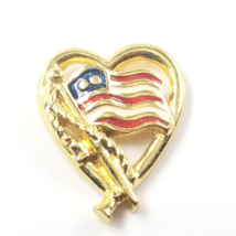 VTG Avon Patriotic Heart Forever American USA Flag Gold Tone Lapel Pin Tie Tack - £7.90 GBP