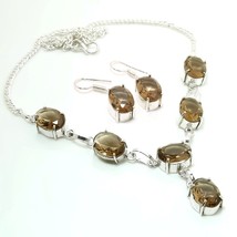 Smoky Quartz Oval Shape Handmade Christmas Gift Necklace Set Jewelry 18&quot; SA 667 - £6.38 GBP
