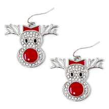 Crystal Rudolph Red-Nose Reindeer Dangle Drop Earrings Silver Christmas - £10.41 GBP