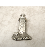 Silver Pewter Lighthouse Cross Crystal Brooch Lapel Tack Pin EUC - $16.61 CAD