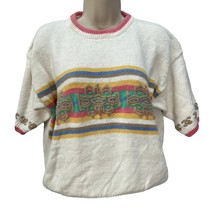 Vintage Lord Isaacs Short Sleeve Sweater Fair Isle 80s Style Size L  - $24.70