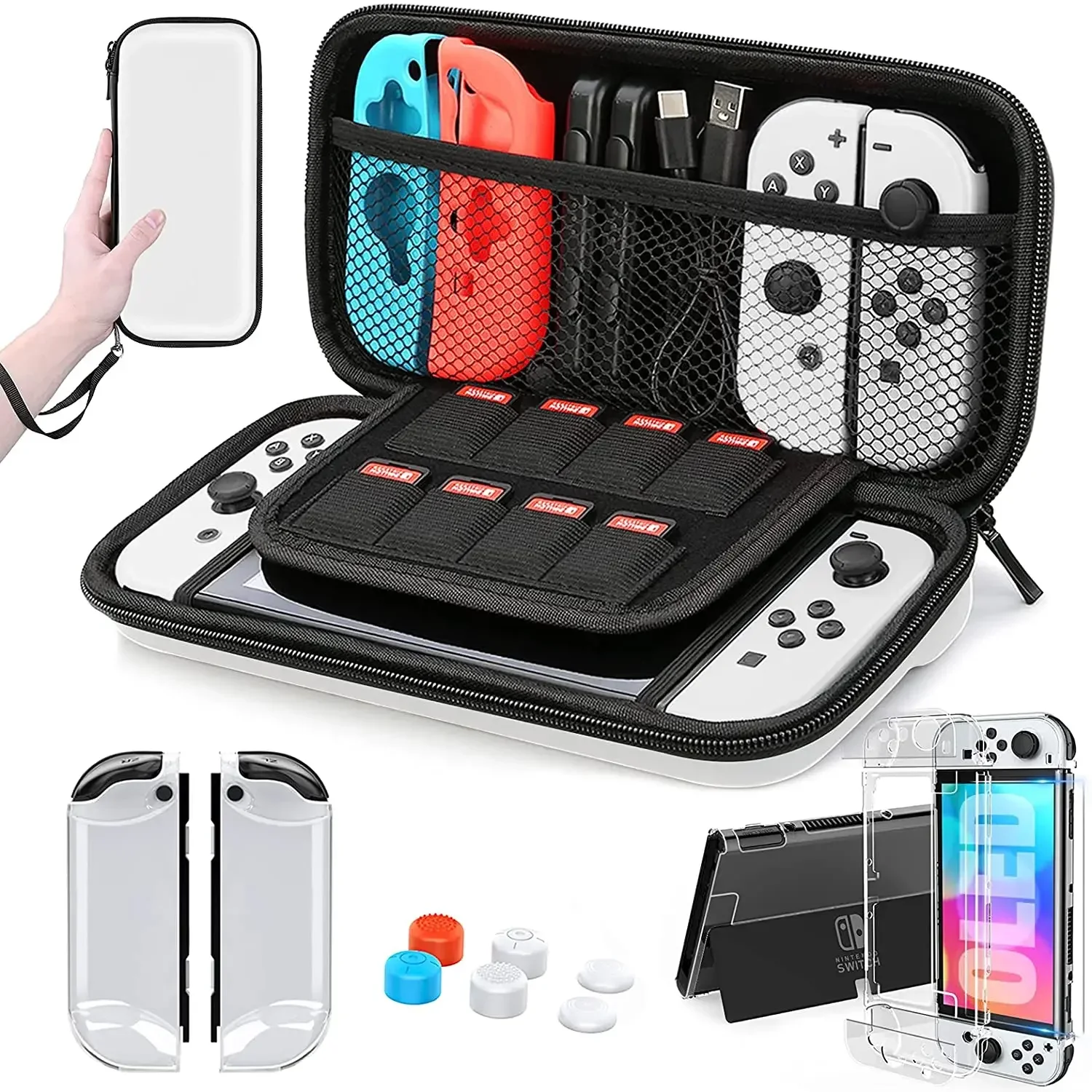 2023 For Switch OLED Model Carrying Case 9 in 1 Accessories Kit for 2022 - £15.25 GBP