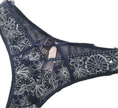 Victoria&#39;s Secret Luxe Crossover Embroidery Cheeky Navy Blue Medium M NWT - £12.51 GBP