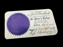 St. Peter’s Lodge Card 1914 AFM Lodge 54 Member - $167.75 MXN