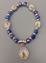 Pair Silver Blue Glass Bead Virgin Mary Bracelets - £6.57 GBP