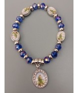 Pair Silver Blue Glass Bead Virgin Mary Bracelets - £6.48 GBP