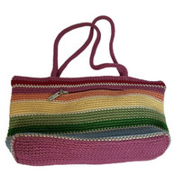 The Sak Small Crocheted Pink &amp; Multicolor Rainbow Stripe Purse Handbag Spring - £9.08 GBP