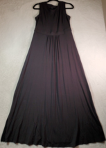 Lands&#39; End Long Maxi Dress Women Small Black Rayon Sleeveless Round Neck Pleated - £16.55 GBP