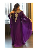 New Gown Purple Dubai Party Festive New Georgette Moroccan  Abaya Dress Long - £40.19 GBP