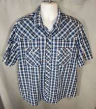 Wrangler Shirt Mens XXL Blue Plaid Short Sleeve Button Up Western Pearl ... - £11.00 GBP