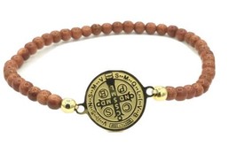 Saint St Benedict Bracelet Adjustable Medal Pulsera De San Benito Venturina Bead - £10.08 GBP