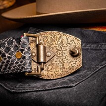 Arkansas Genuine Snake Skin Western Belt Antique Charcoal Gray Newspaper image 7
