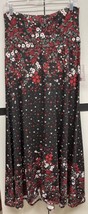 NEW 2.0 LuLaRoe Medium Blk Red White Gray Dainty Floral Knit Fabric Maxi Skirt - £34.81 GBP