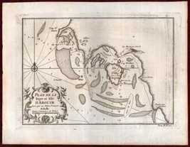 1747 Plan de la Baye et Isle d&#39;Arguim Van Schley Antique Map - £47.14 GBP