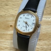 Vintage Lexon Swiss Quartz Watch Women Gold Tone Date Leather Band New B... - $32.29