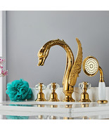 Gold Color 5 Holes widespread Swan bathtub shower Faucet crystal handles... - €363,86 EUR