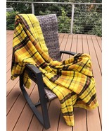 Vintage Acrylic Plaid Blanket Nylon Trim Yellow Black 70x80 - £22.92 GBP