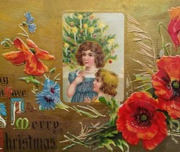 Victorian Christmas Postcard Textured Gold Unused Vintage Antique Original - £11.87 GBP