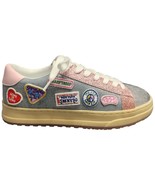 Steve Madden Hopee Sneakers Girls US 3M Multi Patches Denim Athletic Lac... - $39.29