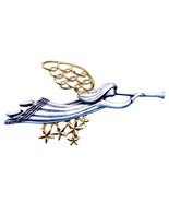 Vintage Angel Flying Trumpet Wings Brushed Silver Gold Tone Brooch Pin - £10.08 GBP