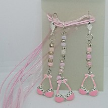 Necklace Earrings Bikini Bra Top 1/2 &quot; Charm Pink Silver Beads Pink Ribb... - $15.00