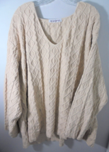 Silhouettes Womens 3X 4X Plus Beige V-Neck Cable Knit Sweater - £11.73 GBP