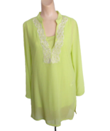 Sz 0 CHICO&#39;S Embellished Twinset Top Attached Cami Tank Soft Lime Green New - £23.45 GBP