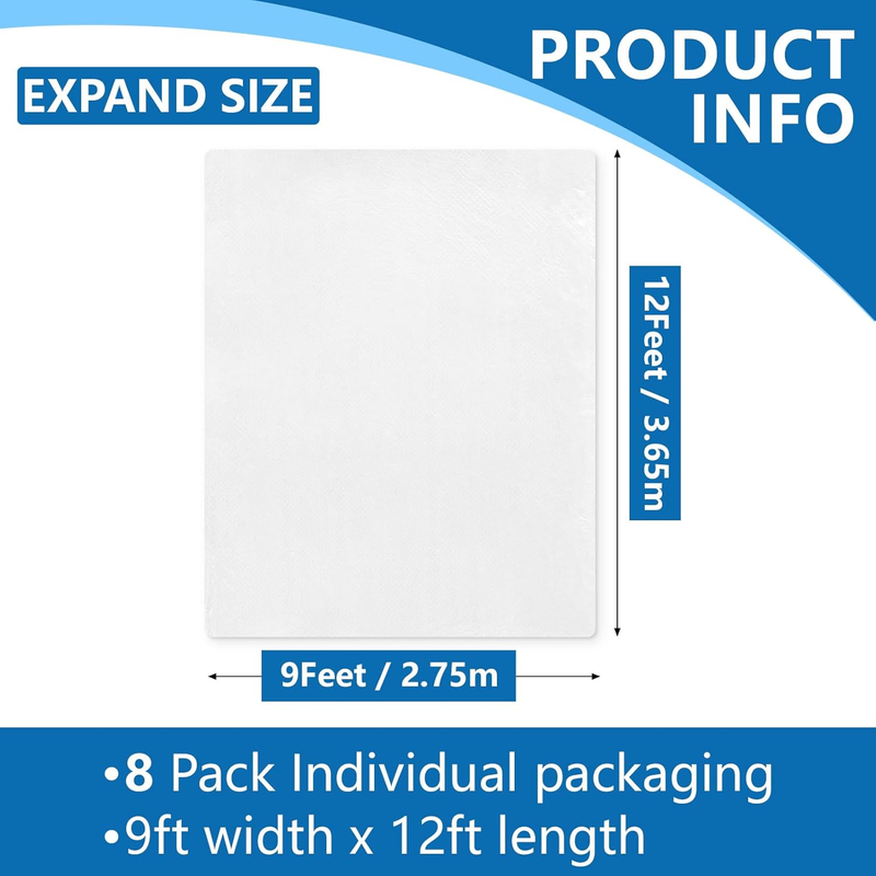 8 Pack Plastic Drop Cloth, 9 X 12 Feet Plastic Sheeting, Painter'S Sheeting & Ta Item image 2