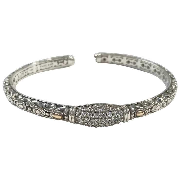 Angela by John Hardy sterling 14k gold cz hinged cuff bracelet - $6,413.12 MXN