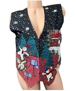 Vtg Karen Scott Womens Christmas Embroidered Winter Snowman Appliqué Ves... - $455.18 MXN