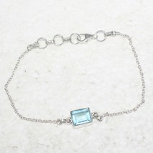 925 Sterling Silver Blue Topaz Bracelet Handmade Gemstone Jewelry Gift For Her - £34.94 GBP