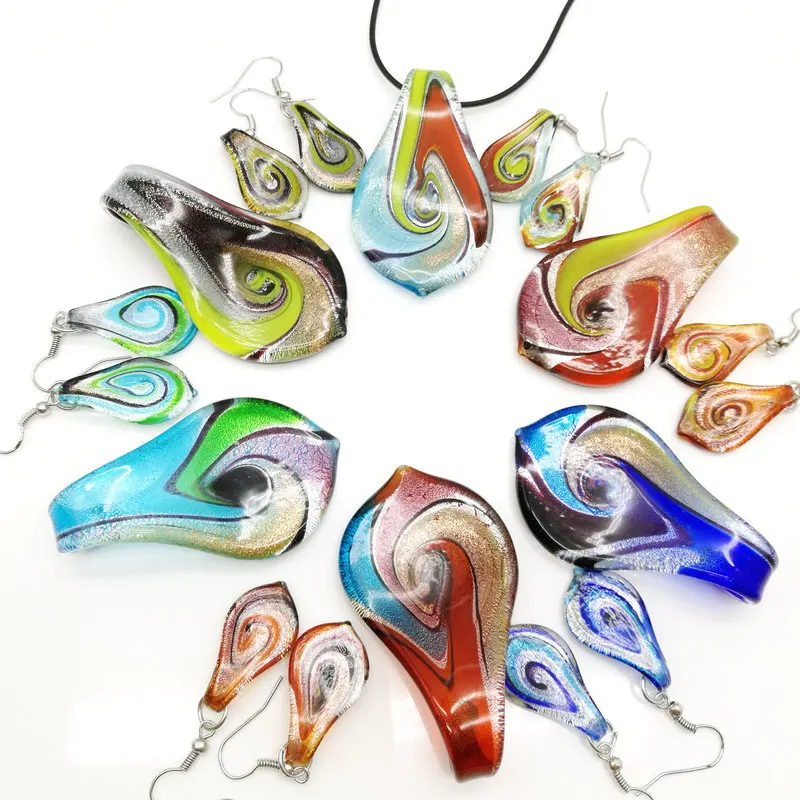 Fashion 6set Glass Murano Leaf Twist Pendant Necklace Earrings Jewelry Set Free  - $39.14