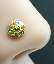 Ethnic Real Gold Nose stud Solid 14K gold Piercing Push pin nose stud - £28.63 GBP