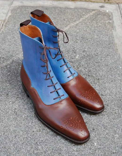 Handmade Two Tone Leather Brogue Lace Up Formal Ankle Dress Boots For Mens, - $149.99+