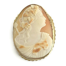 Antique Victorian Cameo Shell Pendant Brooch Pin Yellow Gold Plated, 24.19 Grams - £1,194.81 GBP